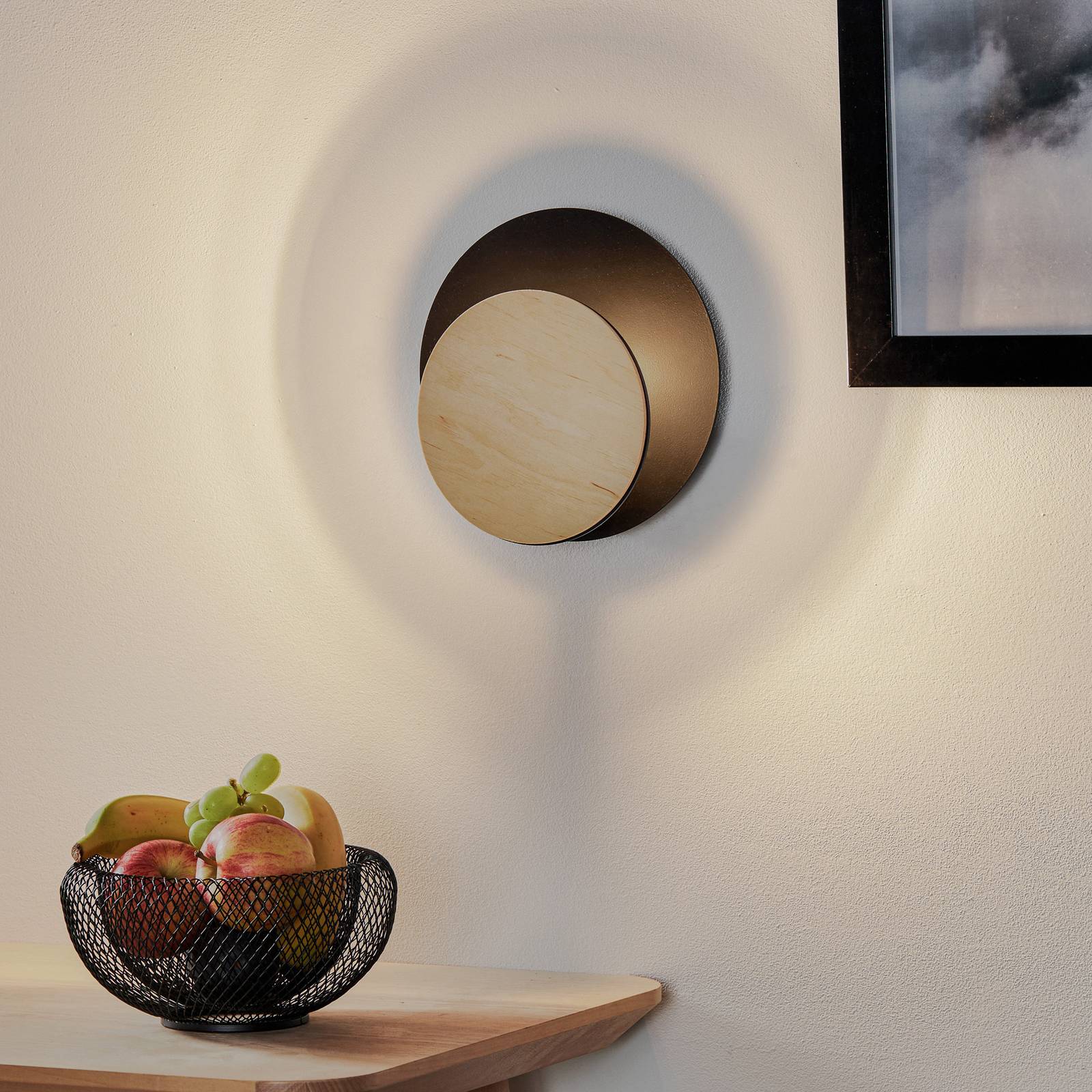 Wandlampe Circle in Schwarz mit Holz-Dekorplatte von EMIBIG LIGHTING