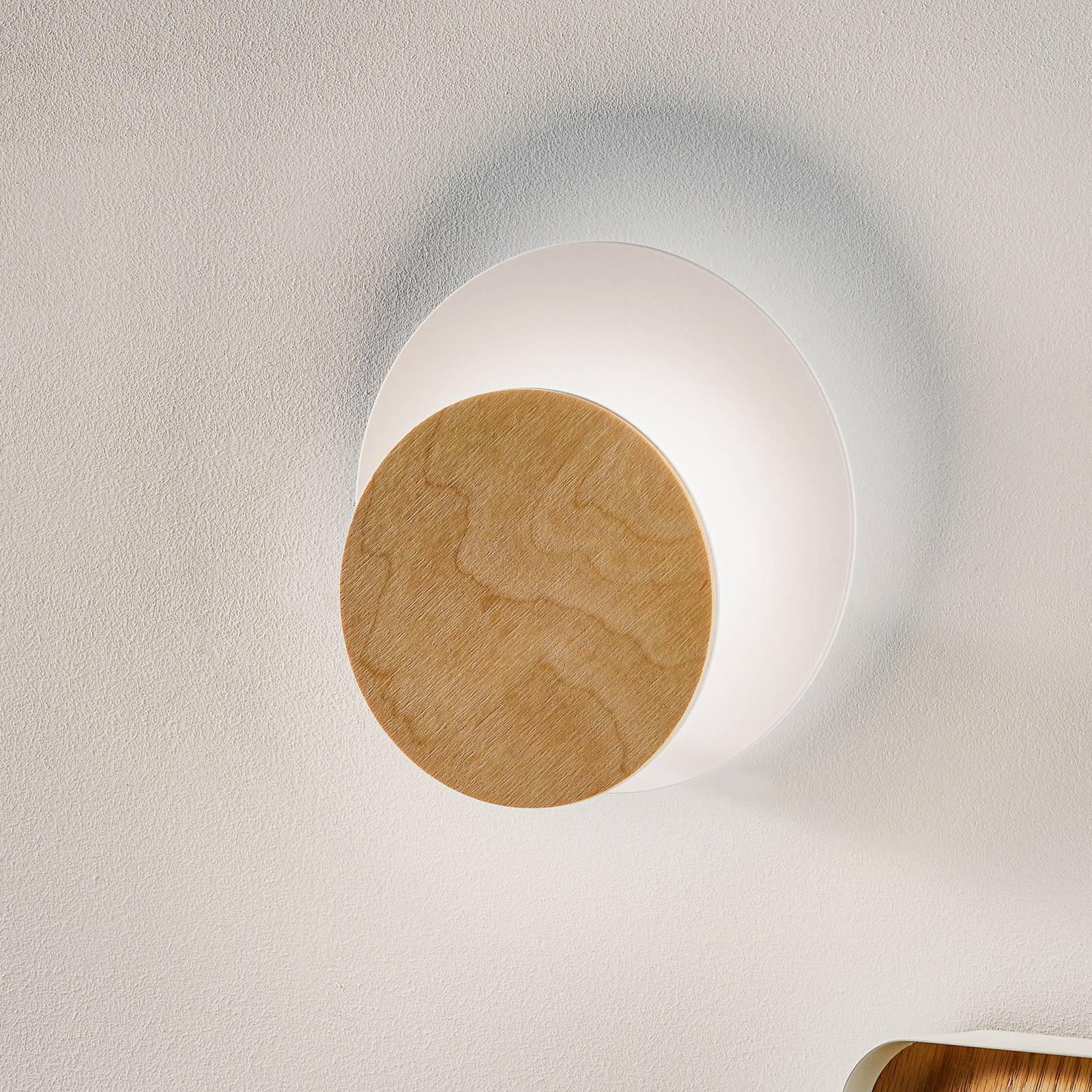 Wandlampe Circle in Weiß, Dekorplatte Holz hell Wandlampe Circle in Weiß, Dekorplatte Holz hell von EMIBIG LIGHTING