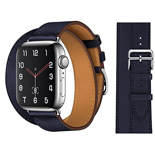 EMIOBAND Armband kompatibel mit Apple Watch 38 mm 40 mm 41 mm 42 mm 44 mm 45 mm 49 mm, Leder, doppelt, Ersatzarmband für iwatch Series 8 7 6 5 4 3 2 1 SE/Ultra von EMIOBAND