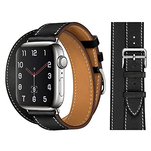 EMIOBAND Armband kompatibel mit Apple Watch 38 mm 40 mm 41 mm 42 mm 44 mm 45 mm 49 mm, Leder, doppelt, Ersatzarmband für iwatch Series 8 7 6 5 4 3 2 1 SE/Ultra von EMIOBAND