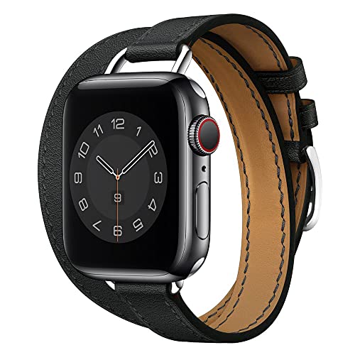 EMIOBAND Ersatz-Armband für Apple Watch Band 38 mm 40 mm 41 mm 42 mm 44 mm 45 mm 49 mm, schmal, doppelt, echtes Leder, für iWatch Serie 8 7 6 5 4 3 2 1 SE/Ultra von EMIOBAND