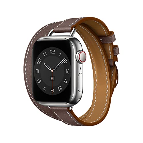EMIOBAND Ersatz-Armband für Apple Watch Band 38 mm 40 mm 41 mm 42 mm 44 mm 45 mm 49 mm, schmal, doppelt, echtes Leder, für iWatch Serie 8 7 6 5 4 3 2 1 SE/Ultra von EMIOBAND