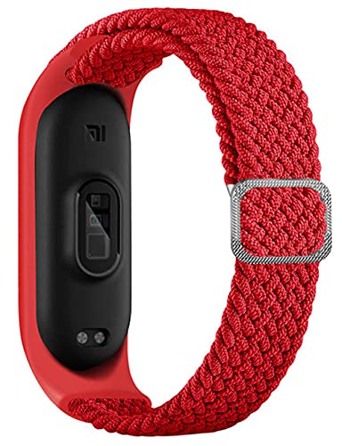 EMIOBAND Geflochtenes Solo Loop Armband kompatibel für Xiaomi Mi Band 7 6 5,verstellbares elastisches Nylon Sport Ersatzarmband kompatibel für Xiaomi Mi Band 5,Mi Band 6,Mi Band 7,rot von EMIOBAND