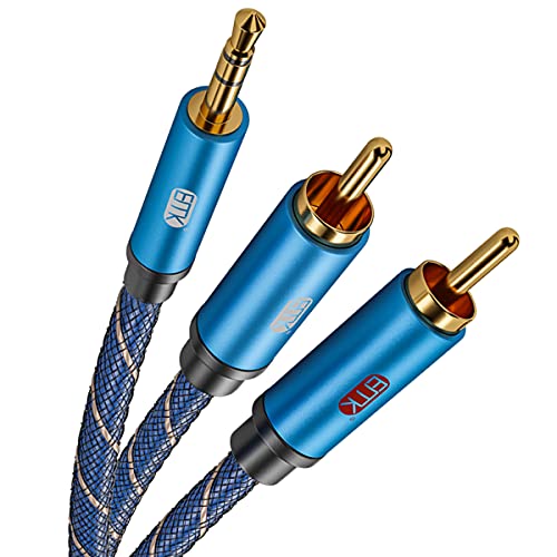 3,5 mm Aux auf RCA Stereo-Splitterkabel [Nylon geflochten, langlebig und flexibel] EMK Audio-Y-Adapterkabel – Top Blue Series (1 m) von EMK