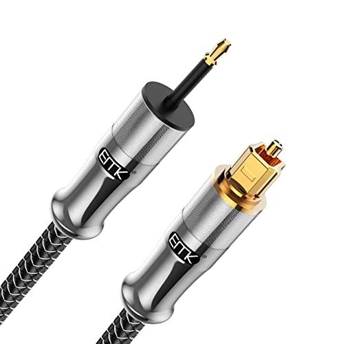EMK 24K vergoldetes Toslink-auf-Mini-Toslink-Kabel Digital Nylon geflochtenes optisches Audiokabel 3,5 mm optisches Mini-Kabel für Heimkino, Soundbar (24K Vergoldet Gerade Mini-Toslink, 1,5M) von EMK