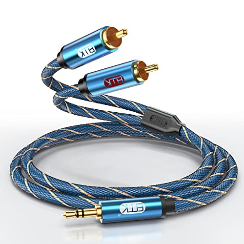 EMK 2RCA Kabel 3,5 mm zu 2 Cinch Audio Kabel Nylon geflochtener AUX Stecker zu 2 RCA Kabel Verbindet Smartphone, Hi-Fi-Verstärker, DJ-Controller, Plattenspieler, Fernseher, Autoradio (1 M) von EMK