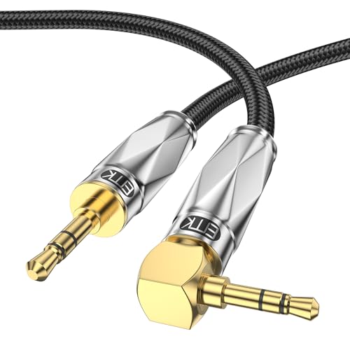 EMK 90 Grad Aux Kabel Klinkenkabel 3,5 Klinke Auf Klinke Rechtwinkliges 3.5 mm Audio Cable Kopfhörerkabel für Kopfhörer, Auto, Handy, PC, Lautsprecher, Stereoanlagen, MP3-Player usw (1.5m) von EMK