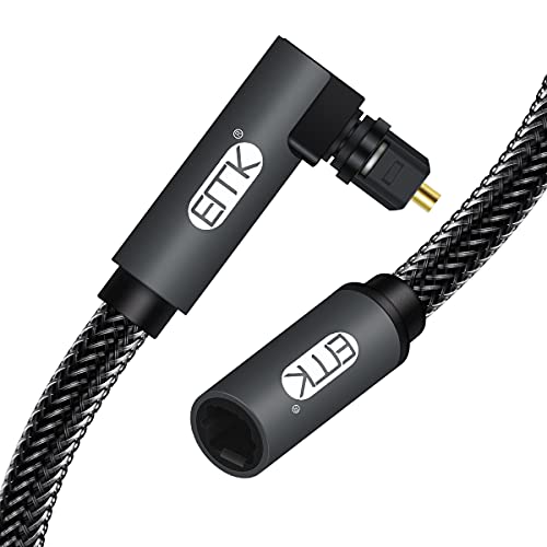 EMK 90 Grad Optische Verlängerungskabel Buchse zu Stecker Audiokabel Kupplung Nylonbehaart Toslink Kabel für die digitale Verlängerungskabel für Home Theater Soundbar TV (Schwarz, 5ft/1,5M) von EMK