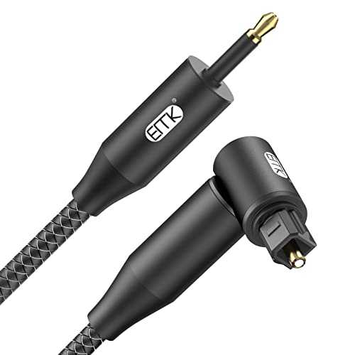 EMK 90 Grad Toslink auf Mini Toslink Kabel rechtwinklig optisch, 3,5 mm Mini Toslink Digital Audio Kabel SPDIF optisches Kabel für Soundbar, PS4, Xbox (1 m, 90° Toslink auf Mini Toslink, Schwarz 3) von EMK