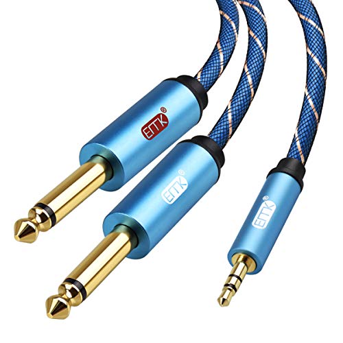 EMK AUX 3,5 mm zu Dual 6,35 Split-Kabel Stereo-Audiokabel Handy, Computer, Mixer, Lautsprecher, Verstärkerkabel 6,35 mm L- und R-Kanal Vergoldetes Adapter Kabel (3m) von EMK