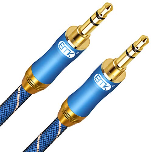 EMK Aux Kabel 3,5mm Audio Kabel Nylon Geflochtene Klinkenkabel 3,5 Für Kopfhörer, Smartphones, Lautsprecher, Heim/KFZ Stereoanlagen,Tablets,PCs,Mp3 Player (3,5mm TRS Stecker zu Stecker Blau, 1,5M) von EMK