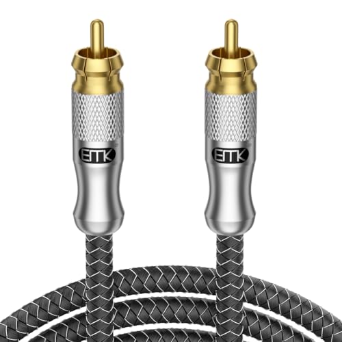 EMK Cinch Kabel RCA Subwoofer Kabel Digital Koaxial Audiokabel Gold Plated Cinch zu RCA S/PDIF Audiokabel (Dual Shielded, Split-Tip) SUBWOOFER Cable für Lautsprecher, Soundbar, TV, Mixer (15 m) von EMK