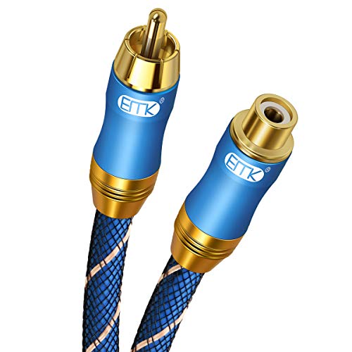 EMK Cinch-Verlängerungskabel (5 m) Cinch-Stecker auf Buchse, vergoldetes Kupfergehäuse, robustes digitales Koaxial-Audiokabel, Subwoofer-Kabel für Heimkino, HDTV, Verstärker, Hi-Fi-Systeme von EMK