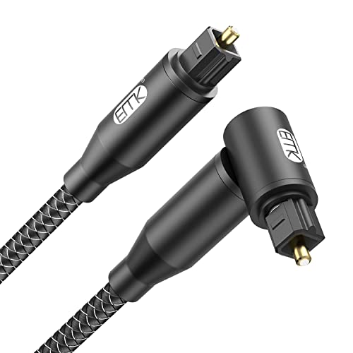 EMK Digital Optisches Audiokabel Rechteck Winkel Toslink Kabel (Vergoldet, 90 Grad OPTICAL Stecker, Optische zu TOSLINK, 360 Grad drehbar) Optische Kabel für DVD, Lautsprecher, Soundbar, TV (0,3 m) von EMK