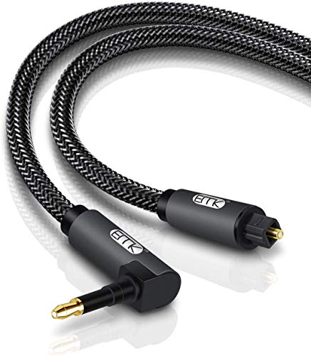 EMK Optical Audio Cable, Digital Sound Toslink zum Mini -Toslink Kabel 3.5 SPDIF Kabel-Optikkabel [nicht eins 3,5mm-Aux Kabel] Optisches Audiokabel (90 Grad Mini-Toslink Schwarz, 1,5M) von EMK