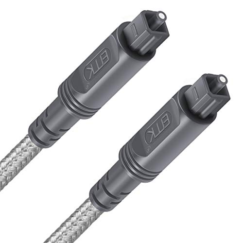 EMK Optisches Audiokabel, optisches Kabel, digitales Glasfaser-Toslink-Kabel für Soundbar, Fernseher, Heimkino und mehr (2,4M, Geflochtene Baumwolle Toslink Weiß) von EMK