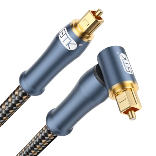 EMK Optisches Audiokabel Rechteckiges Toslink-Kabel (24K-Gold-Winkelstecker, 90-Grad-Glasfaser, SPDIF zu TOSLINK, 360-Grad-Rotation) Digitale optisches Kabel für Lautsprecher, Soundbar, TV (5 meter) von EMK