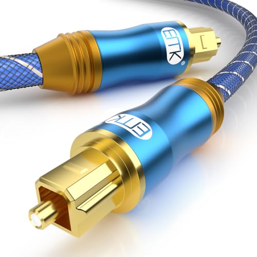 EMK Optisches Audiokabel Toslink kabel Digitales SPDIF Optische Kabel Nylon geflochten 24K vergoldet Optisch Audiokabel für DVD, Soundbar, Smart-TV, Lautsprecher (2 m) von EMK