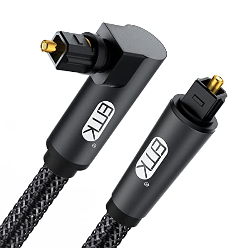 EMK Optisches Kabel, 360 Grad Rotierend Optisches Kabel Winkelstecker, Digital Optisches Kabel Gewinkelt, 90 Grad Toslink Kabel Kompatibel mit Soundbar (90 Grad Schwarz, 12M) von EMK