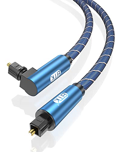 EMK Optisches Kabel, 360 Grad Rotierend Optisches Kabel Winkelstecker, Digital Optisches Kabel Gewinkelt, 90 Grad Toslink Kabel Kompatibel mit Soundbar, TV (90 Grad Blau, 3M) von EMK