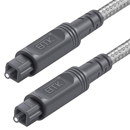 EMK Optisches Kabel Optisches Audiokabel Digital Toslink Kabel Spdif Kabel Kompatibel mit TV, Soundbar, Heimkino, Xbox, PS4 und Mehr (Geflochtene Baumwolle Toslink Weiß, 2M) von EMK