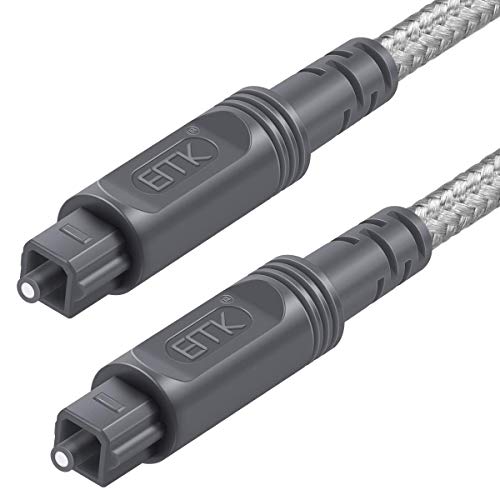 EMK Optisches Kabel Optisches Audiokabel Digital Toslink Kabel Spdif Kabel Kompatibel mit TV, Soundbar, Heimkino, Xbox, PS4 und Mehr (Geflochtene Baumwolle Toslink Weiß, 3Ft/1M) von EMK