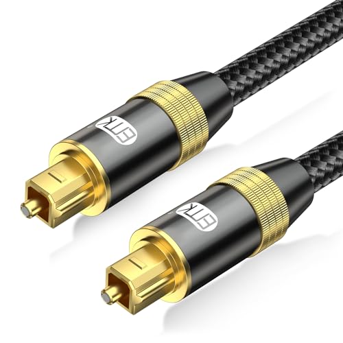 EMK Optisches Audiokabel Digital Glasfaser-Audiokabel Toslink auf Stecker Optisches Kabel 24K Vergoldete S/PDIF Toslink Kabel für Soundbar zu TV, Heimkino, Lautsprecher (2 meter) von EMK