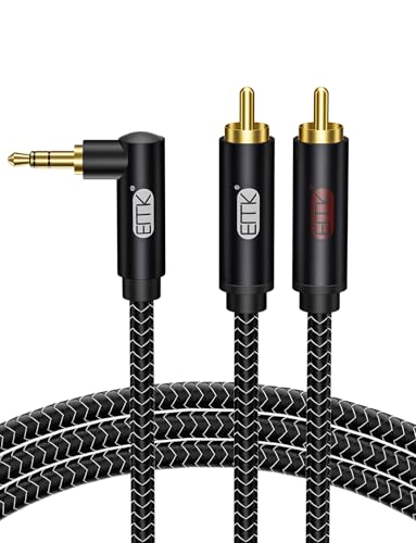 EMK Cinch Kabel Winkelstecker 3,5mm auf 2RCA Kabel 90 Grad 3,5 mm Jack Y Splitter Cable RCA (R&L) Nylon Geflochtene Rechteckiger AUX für Smartphone, Lautsprecher, Soundbar, TV, Auto Stereo (2 meter) von EMK