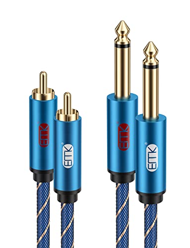 EMK RCA auf 1/4 Kabel, Dual RCA auf Dual 1/4 Zoll TS Stereo Audio Verbindungskabel Patchkabel (1,5 m, Dual 1/4 Zoll TS auf Dual Cinch, blau) von EMK