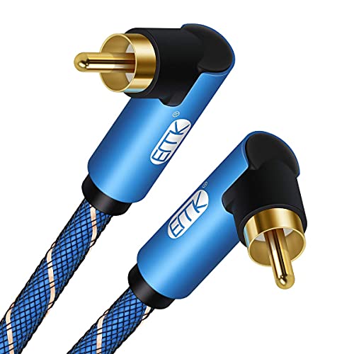 EMK Subwoofer Cable, RCA to RCA Audio Cable 24K Gold-Plated Digital Coaxial RCA Cord for Home Theater, HDTV, DVD Player, Speaker (90 Grad Cinch zu 90 Grad Cinch Blau, 0,5M) von EMK