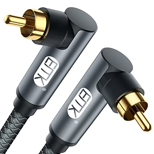 EMK Subwoofer Kabel, Digitales Koaxialkabel Cinch RCA Vergoldete Stecker Audio Kabel für Subwoofer,AV Receiver,Verstärker,Heimkino (90 Grad Cinch zu 90 Grad Cinch Grau, 1,5M) von EMK