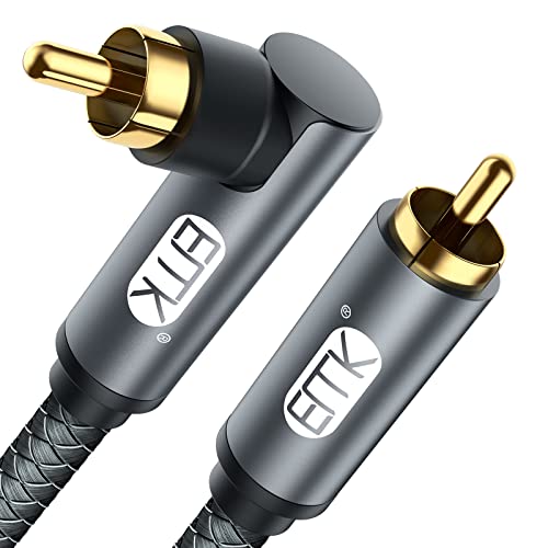 EMK Subwoofer Kabel, Digitales Koaxialkabel Cinch RCA Vergoldete Stecker Audio Kabel für Subwoofer,AV Receiver,Verstärker,Heimkino (Cinch zu 90 Grad Cinch Grau, 3M) von EMK