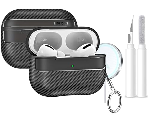 Hülle für AirPodS Pro 2 Hülle mit Reiniger-Kit, kompatibel mit Airpods Pro Hülle 2./1. Generation, vollständiger Fallschutz mit Schlüsselanhänger, Kohlefaser-Stil (Cyber-Serie, Schwarz) von EMOH ROCED