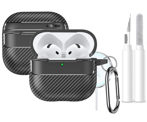 Hülle für AirPods 4 Hülle mit Reiniger-Kit, kompatibel mit Airpods 4. Generation, vollständiger Fallschutz mit Schlüsselanhänger, Kohlefaser-Stil (Cyber-Serie, Schwarz) von EMOH ROCED