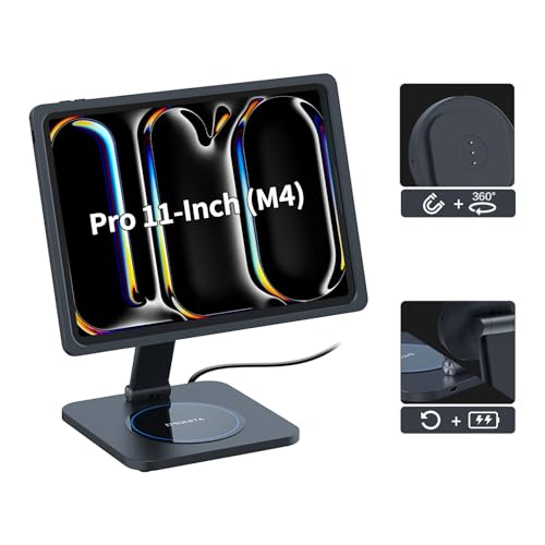 EMONITA Faltbarer magnetischer Ständer mit Ladehülle A11 für iPad Pro 11 Zoll (M4) Starke Magnete, 360 Grad Drehung, 90 Neigung, 45W Schnellladeadapter USB C Kabel enthalten von EMONITA