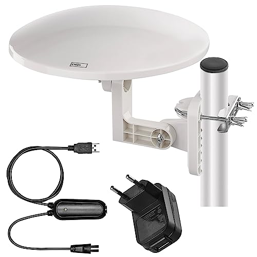 EMOS - Digital-Antenne mit Verstärker - für Außen - Aktive Antenne Village - 0-80 km Reichweite - FM/DAB/DVB-T/DVB-T2 - Integrierter LTE/4G/5G-Filter - 360° Empfangswinkel – Wetterfest,UV-beständig von EMOS