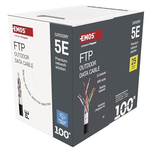 EMOS - FTP Netzwerkkabel CAT 5e, 100m, PE - CAT5e-Patchkabel FTP - Gigabit LAN Kabel - geschirmtes Ethernet Kabel - für Aussenbereich von EMOS