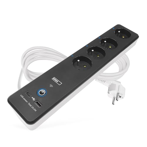 EMOS GoSmart - 4fach Steckdosenleiste mit WiFi und App - 2m Smart Home WLAN Steckerleiste French mit 2 USB Ports (USB-C, USB-A), Schalter, Wattmeter und Timer - kompatibel mit Alexa, Google Assistant von EMOS