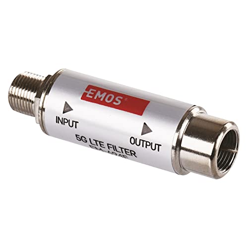 EMOS LTE/4G/5G Sperrfilter, Durchlassbereich bis 694 MHz, DC Durchlass, 1,6 x 4 cm, F-Anschluss J5711 Silbern von EMOS