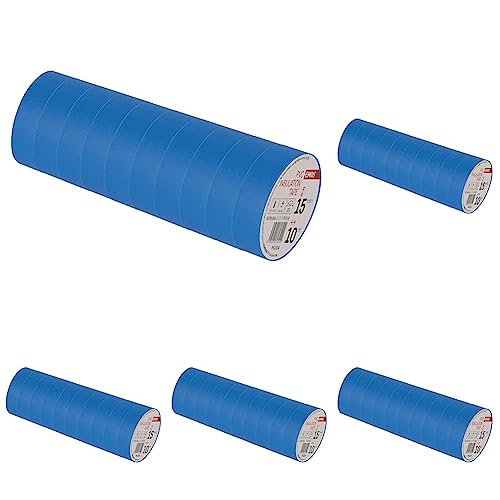 EMOS PVC-Isolierband Blau 50er Pack, 15mm x 10m, 0,13mm Bandstärke, selbstklebend, hohe Spannungsfestigkeit und Anwendungstemperaturbereich, UV-beständig, wasserdichte Verbindung, ohne Textilgewebe von EMOS