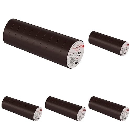 EMOS PVC-Isolierband Braun 50er Pack, 15mm x 10m, 0,13mm Bandstärke, selbstklebend, hohe Spannungsfestigkeit und Anwendungstemperaturbereich, UV-beständig, wasserdichte Verbindung, ohne Textilgewebe von EMOS