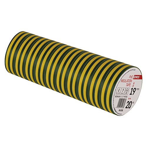 EMOS PVC-Isolierband Gelb-Grün 10er Pack, 19 mm x 20 m, 0,13mm Bandstärke, selbstklebend, hohe Spannungsfestigkeit und Anwendungstemperaturbereich, UV-beständig, wasserdicht, ohne Textilgewebe von EMOS