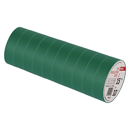 EMOS PVC-Isolierband Grün 10er Pack, 15mm x 10m, 0,13mm Bandstärke, selbstklebend, hohe Spannungsfestigkeit und Anwendungstemperaturbereich, UV-beständig, wasserdichte Verbindung, ohne Textilgewebe von EMOS