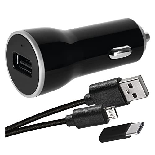 EMOS USB Auto-Ladegerät 2.1A, Zigarettenanzünder mit USB-A Port, 10,5W Ladeadapter für Auto, PKW, KFZ, LKW, Autoladegerät mit LED-Anzeige, Micro-USB Kabel 1m und USB-C Reduktion von EMOS