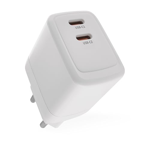 EMOS - USB-C Ladegerät PD 35W - zweifaches-USB Netzteil mit GaN Technologie - Euro-Adapter 2X C-Anschluss - 35W-Ladestecker PowerDelivery für Smartphone, iPhone, Tablets - 5-20 V, max. 3 A - Weiß von EMOS