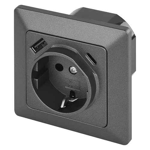 EMOS - Unterputz-Steckdose mit USB-A und USB-C Port in Schuko-Standard - Schutzkontaktsteckdose mit 2xAnschluss 5V/3A für Handy oder Smartphone Laden - 250V Steckdose und PD Fast Charge - schwarz EMOS - Unterputz-Steckdose mit USB-A und USB-C Port in Schuko-Standard - Schutzkontaktsteckdose mit 2xAnschluss 5V/3A für Handy oder Smartphone Laden - 250V Steckdose und PD Fast Charge - schwarz von EMOS