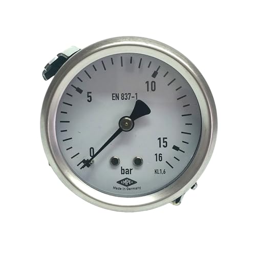 EMPEO by Messbo Einbau-Manometer mit Bügelbefestigung, NG 63 0-40 bar, 63mm Durchmesser, G1/4 Zoll Anschluss hinten, Rohrfedermanometer, Gehäuse aus Stahl von EMPEO