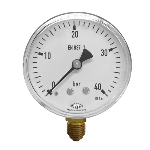EMPEO by Messbo Manometer, NG 63 0-40 bar, 63mm Durchmesser, G1/4 Zoll Anschluss unten, Rohrfedermanometer, Gehäuse aus Stahl EMPEO by Messbo Manometer, NG 63 0-40 bar, 63mm Durchmesser, G1/4 Zoll Anschluss unten, Rohrfedermanometer, Gehäuse aus Stahl von EMPEO