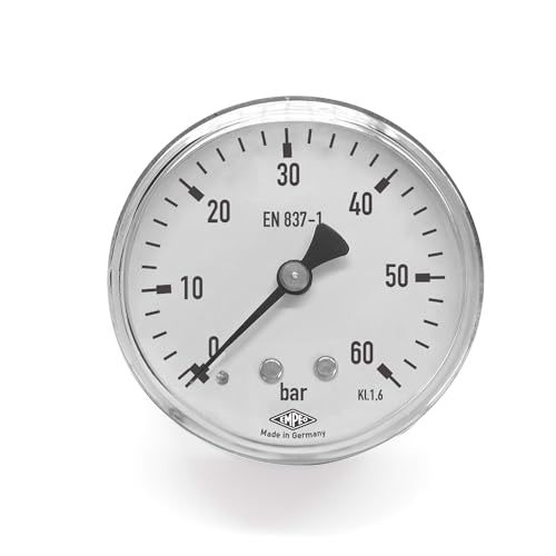 EMPEO by Messbo Manometer, NG 63 0-60 bar, 63mm Durchmesser, G1/4 Zoll Anschluss hinten, Rohrfedermanometer, Gehäuse aus Stahl EMPEO by Messbo Manometer, NG 63 0-60 bar, 63mm Durchmesser, G1/4 Zoll Anschluss hinten, Rohrfedermanometer, Gehäuse aus Stahl von EMPEO