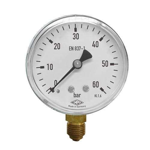 EMPEO by Messbo Manometer, NG 63 0-60 bar, 63mm Durchmesser, G1/4 Zoll Anschluss unten, Rohrfedermanometer, Gehäuse aus Stahl von EMPEO